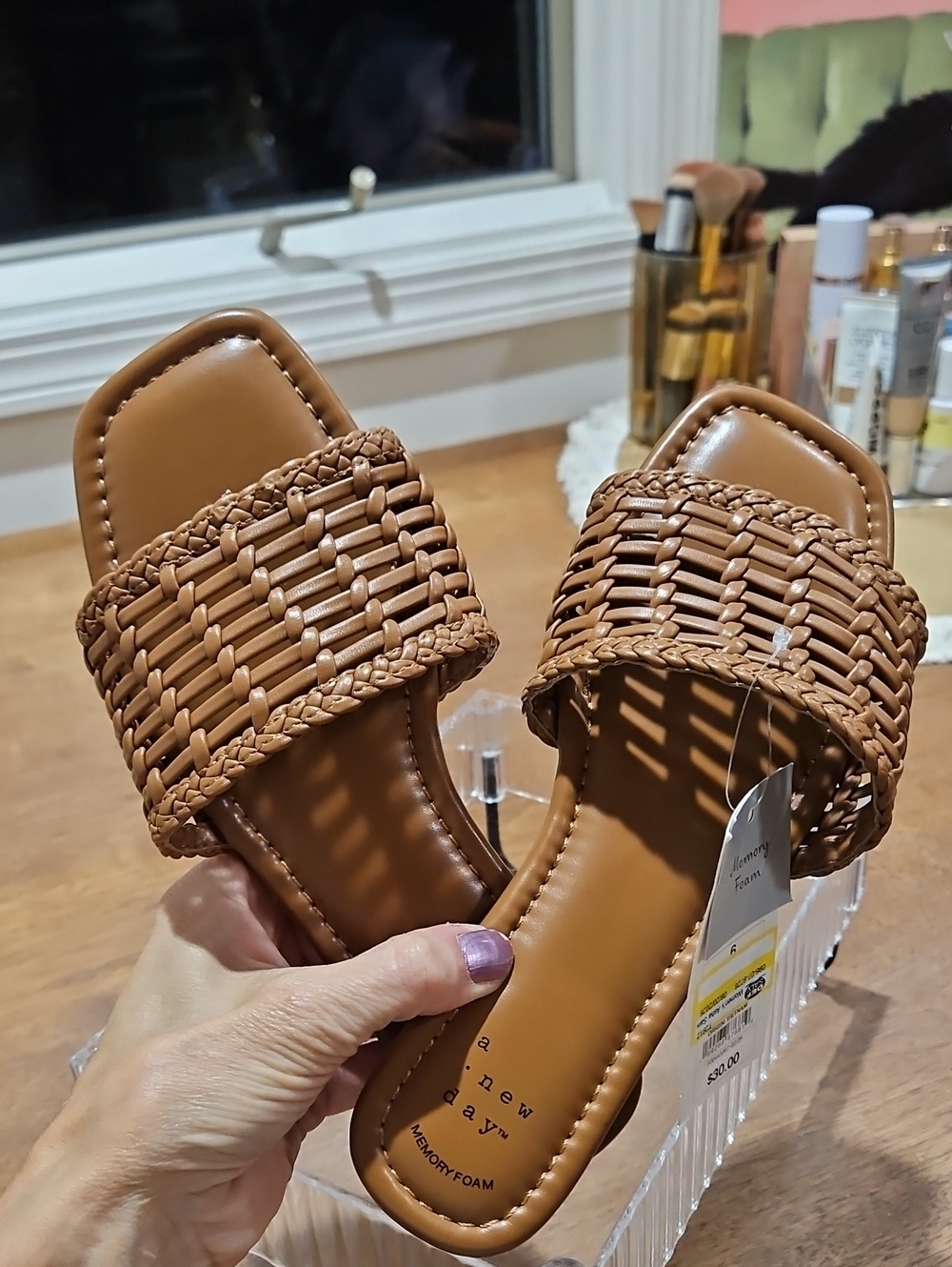 a new day Tan Woven Slide Sandals